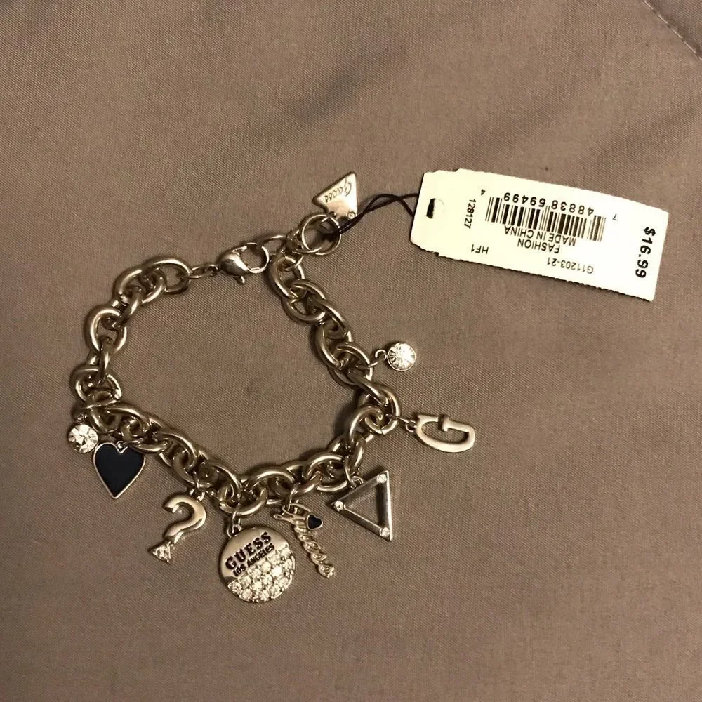 GUESS Silver Charm Bracelet with Black Accents - Picture 2 of 4